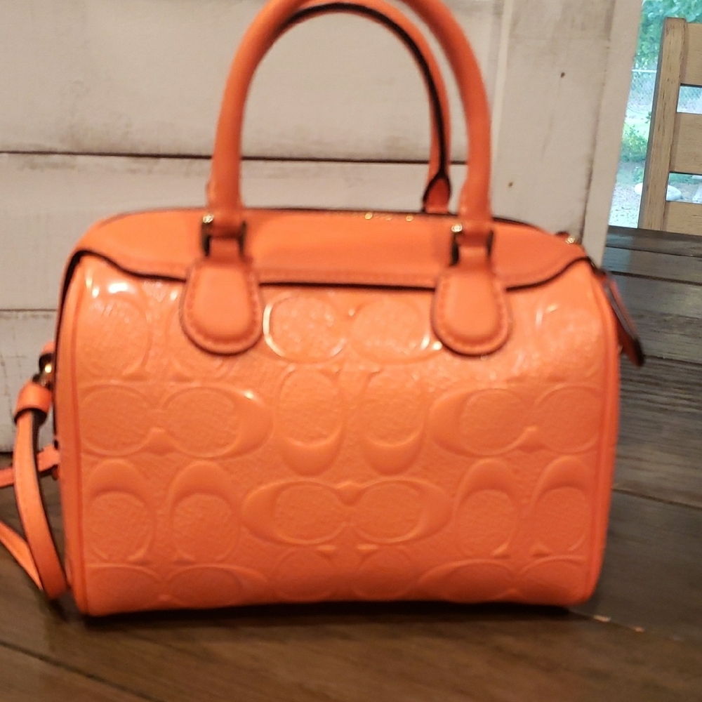 Coach Orange Leather Satchel with Embossed Design - Picture 3 of 6